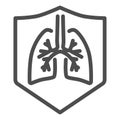 Healthy protected lungs line icon, Protect from coronavirus concept, Human lung in shield sign on white background