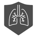 Healthy protected lungs solid icon, Protect from coronavirus concept, Human lung in shield sign on white background