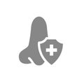 Healthy protected nose grey icon. First aid for olfactory organ diseases symbol