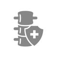 Healthy protected spine grey icon. First aid for spine diseases symbol