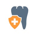 Healthy protected tooth colored icon. Treatment, first aid for tooth diseases symbol