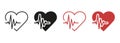 Healthy Pulse, Heartbeat Rhythm Line and Silhouette Color Icon Set. Human Heart Beat Pictogram. Emergency Cardiac Royalty Free Stock Photo