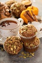 Healthy pumpkin muffins with tea and spices Royalty Free Stock Photo