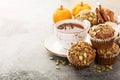 Healthy pumpkin muffins with tea and spices Royalty Free Stock Photo