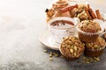 Healthy pumpkin muffins with tea and spices Royalty Free Stock Photo