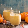 Healthy pumpkin smoothie with chia seed in glasses Royalty Free Stock Photo