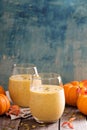 Healthy pumpkin smoothie with chia seed in glasses Royalty Free Stock Photo