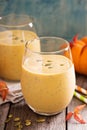 Healthy pumpkin smoothie with chia seed in glasses Royalty Free Stock Photo