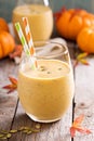 Healthy pumpkin smoothie with chia seed in glasses