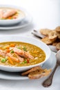 Healthy puree soup with salmon