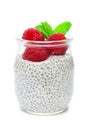 Healthy raspberry chia pudding isolated on white