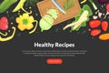 Healthy Recipes Landing Page Template with Organic Vegetarian Natural Products, Tasty Food Recipes, Cooking Course