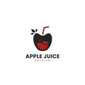 Healthy Red Apple juice logo icon, apple fruit drink with straw icon logo Royalty Free Stock Photo