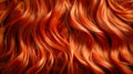 Healthy red dyed hair texture. Beautifully styled wavy shiny curls