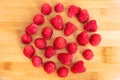 Healthy red raspberry fruits on chopping board