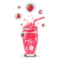 Healthy red strawberry oxygen cocktail with air bubbles. Isolated vector summer drink for design Royalty Free Stock Photo