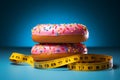 Healthy resolve Measuring tape binds donut, representing commitment to weight loss