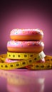 Healthy resolve Measuring tape binds donut, representing commitment to weight loss