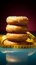 Healthy resolve Measuring tape binds donut, representing commitment to weight loss