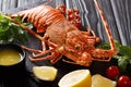 Healthy restaurant food boiled spiny lobster crayfish with fresh