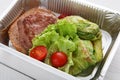 Healthy restaurant food, steak and cabbage roll