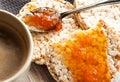 Healthy rice cake with bio jam close up Royalty Free Stock Photo