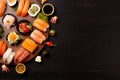 healthy rice seafood sushi fish fresh japanese asian food roll. Generative AI. Royalty Free Stock Photo