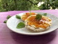 Healthy rice waffles, crispbread or puffed rice snack with apricot jam.
