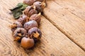 Healthy ripe Medlars on the old wooden table Royalty Free Stock Photo