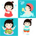 Daily healthy routine for girl cartoon