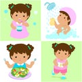 Daily healthy routine for girl cartoon