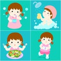 Daily healthy routine for girl cartoon