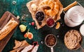 Healthy rustic breakfast with fresh fruit Royalty Free Stock Photo