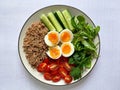 Healthy salad bowl with eggs, vegetables, and grains Royalty Free Stock Photo