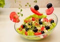 Healthy salad in a bowl with olives, tomato, cheese, microgreens and avocado served for breakfast. healthy, delicious Royalty Free Stock Photo