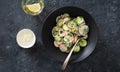 Healthy salad bowl radish cucumber yogurt top view Royalty Free Stock Photo