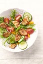 Healthy Salad with Chicken Breast, Cherry Tomatoes, Cucumber, Orange Pepper, Endive and Red Onion. Royalty Free Stock Photo