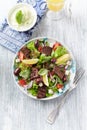 Healthy Salad with Chicken Breast, Cherry Tomatoes, Cucumber, Orange Pepper, Endive and Red Onion. Royalty Free Stock Photo