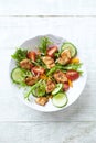 Healthy Salad with Chicken Breast, Cherry Tomatoes, Cucumber, Orange Pepper, Endive and Red Onion Royalty Free Stock Photo