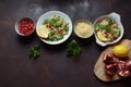 Healthy salad with couscous, fresh mint, cucumber, pomegranate, lemon and olive oil.