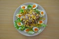 Healthy Salad and Healthy Food. Salad with eggs, corn, lettuce and onion. Weight loss- Diet