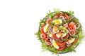 Healthy salad of organic salad with canned tuna, tomatoes, chicken eggs, arugula, red onion and microgreens Royalty Free Stock Photo