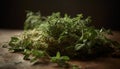 Healthy salad with organic herbs and vegetables on rustic cutting board generated by AI Royalty Free Stock Photo