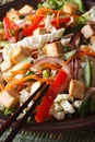 Healthy salad with tofu and fresh vegetables macro vertical Royalty Free Stock Photo