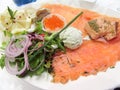 Healthy Salmon plate with vegetables Royalty Free Stock Photo