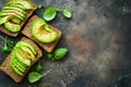 Healthy sandwich with bread and avocado top view