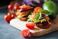 Healthy sandwich made of a fresh ciabbata with fresh vegan ingredients Royalty Free Stock Photo