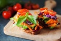 Healthy sandwich made of a fresh ciabbata with fresh vegan ingredients Royalty Free Stock Photo