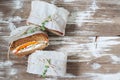 Healthy sandwich made of a fresh rye roll with tasty ingredients Royalty Free Stock Photo