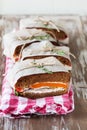 Healthy sandwich made of a fresh rye roll with tasty ingredients Royalty Free Stock Photo